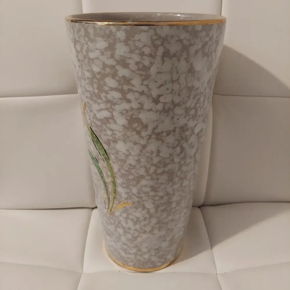 Vintage Hand Painted & Gilted Floral Signed Art Pottery White 11.5